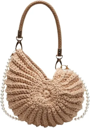 Conch Woven Bag Fashion Creative Design Pearl Chain Versatile Leisure Seaside Holiday Commuting Shoulder Messenger Bag