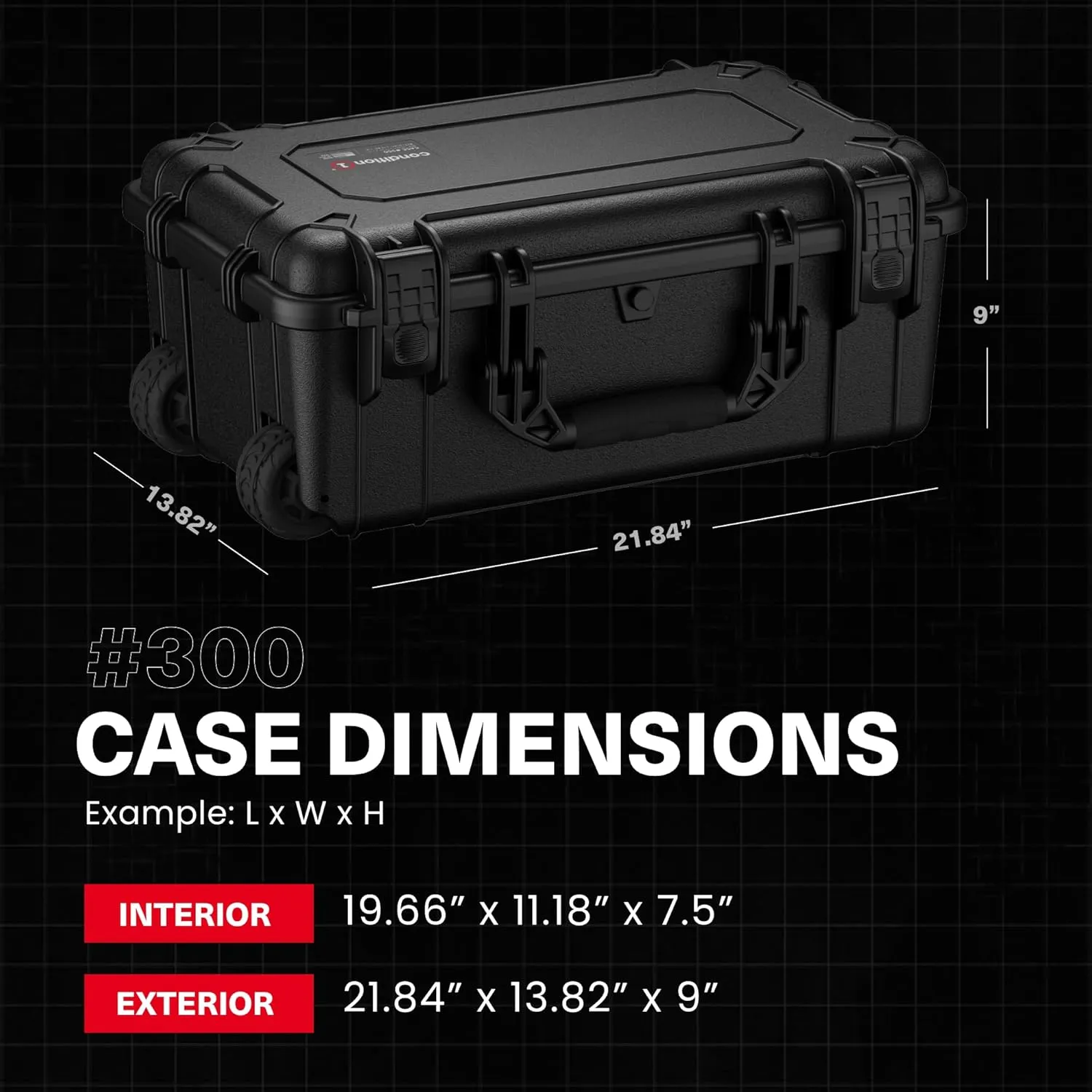 Condition 1 22" Large Rolling Lockable Hard Storage Case with Foam, Model 300, Waterproof Protective Box for Camera, Tactical, Scientific Gear, Made in USA, 21.84"x13.82"x9", Red