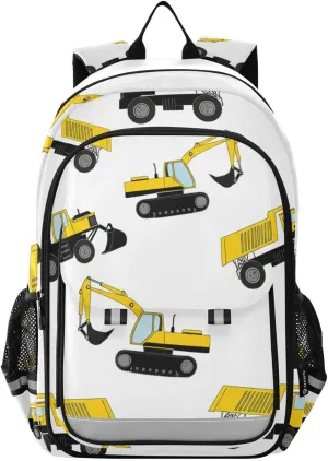 Construction Vehicles White Bookbags Kids, Durable Backpack for Boys, Large School Backpack for Girls