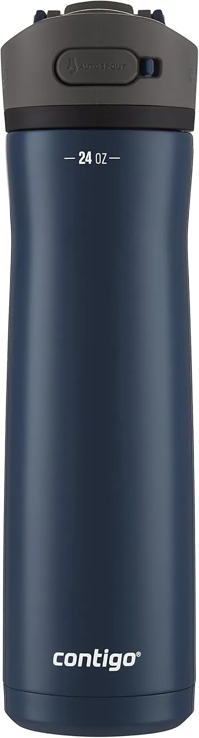 Contigo Ashland Chill 24oz Stainless Steel Water Bottle with Leakproof Lid & Straw, Smart Temperature Technology Keeps Beverages Hot and Cold, Ideal for Travel, Work, School - Silver Finish