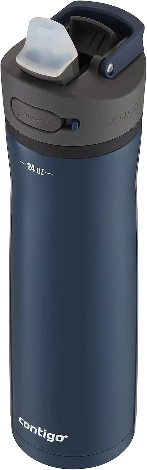 Contigo Ashland Chill 24oz Stainless Steel Water Bottle with Leakproof Lid & Straw, Smart Temperature Technology Keeps Beverages Hot and Cold, Ideal for Travel, Work, School - Silver Finish