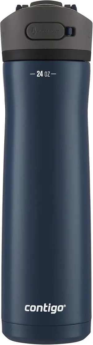 Contigo Ashland Chill 24oz Stainless Steel Water Bottle with Leakproof Lid & Straw, Smart Temperature Technology Keeps Beverages Hot and Cold, Ideal for Travel, Work, School - Silver Finish