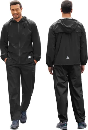 COOFANDY Men's Rain Suit 2 Piece Waterproof Breathable Rain Gear Lightweight Rain Jacket Pants Rainwear Suit