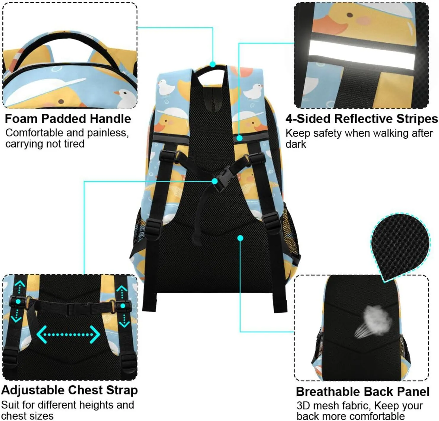 Cool Duck Blue Water Backpack for Girls Boys School Book Bag Kids Campus Daypack Lightweight Travel Back Pack