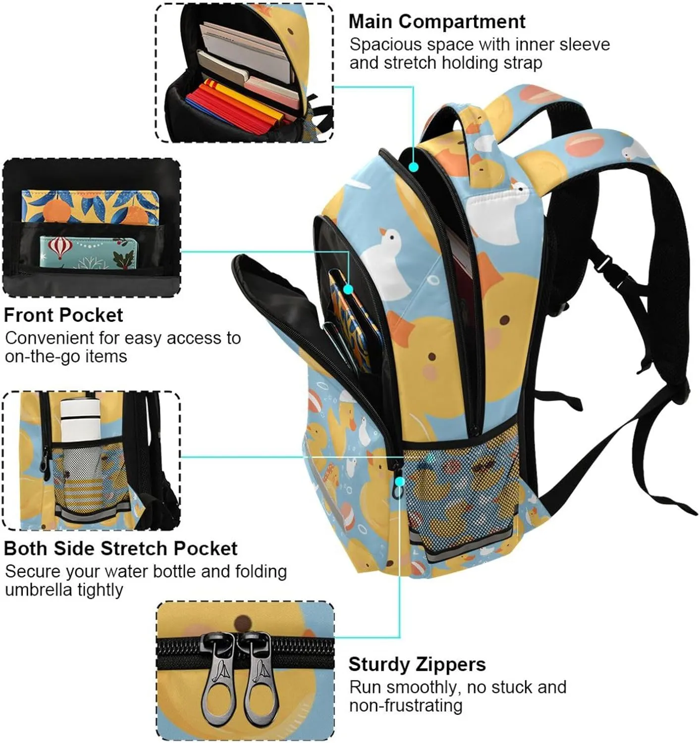 Cool Duck Blue Water Backpack for Girls Boys School Book Bag Kids Campus Daypack Lightweight Travel Back Pack