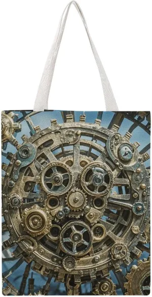 Cool Steampunk Gears Handbags Portable Shoulder Bag Canvas Tote Bag Unisex for Work Hiking Gym Gift