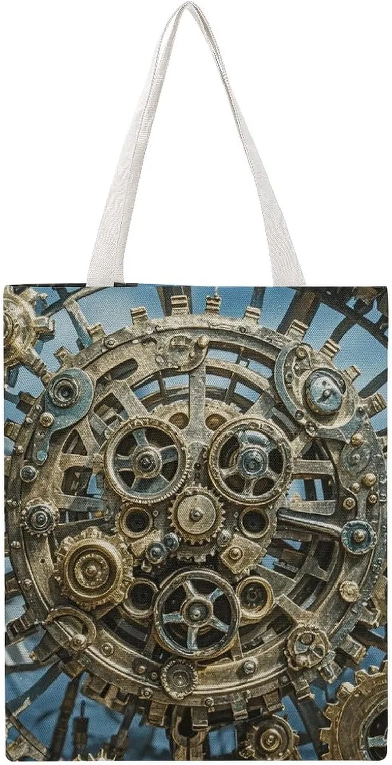 Cool Steampunk Gears Handbags Portable Shoulder Bag Canvas Tote Bag Unisex for Work Hiking Gym Gift