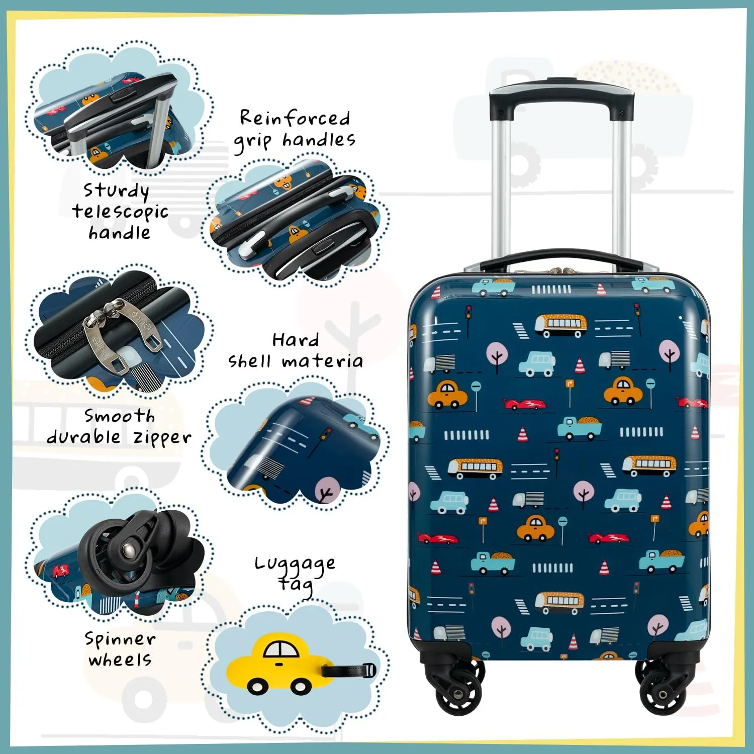 Coolife Kid’s Luggage Set 5 Piece Suitcase Set 16’’ Carry on Hardside Spinner Toddler Luggage Travel Rolling Luggage Girls Boys