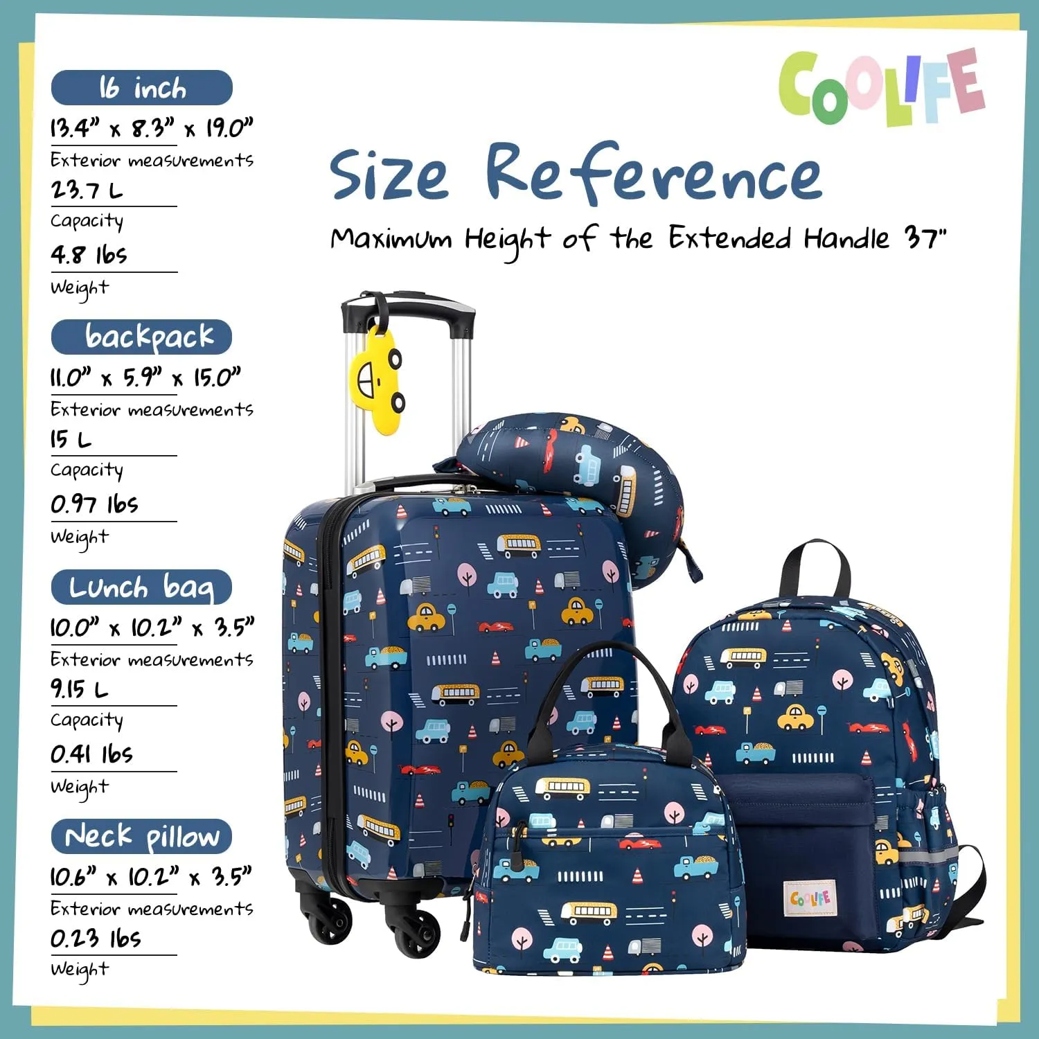 Coolife Kid’s Luggage Set 5 Piece Suitcase Set 16’’ Carry on Hardside Spinner Toddler Luggage Travel Rolling Luggage Girls Boys