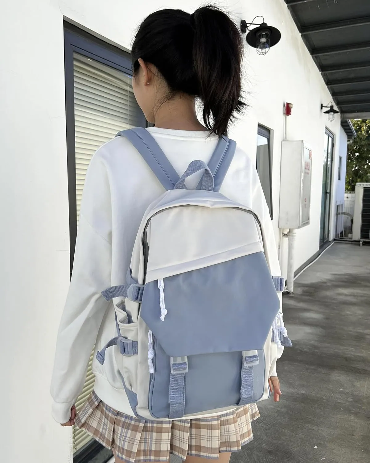 coowoz School Bag Lightweight Casual Daypack College Laptop Backpack for Men Women Water Resistant Travel Rucksack for Sports High School Middle Bookbag for girls(Blue white)