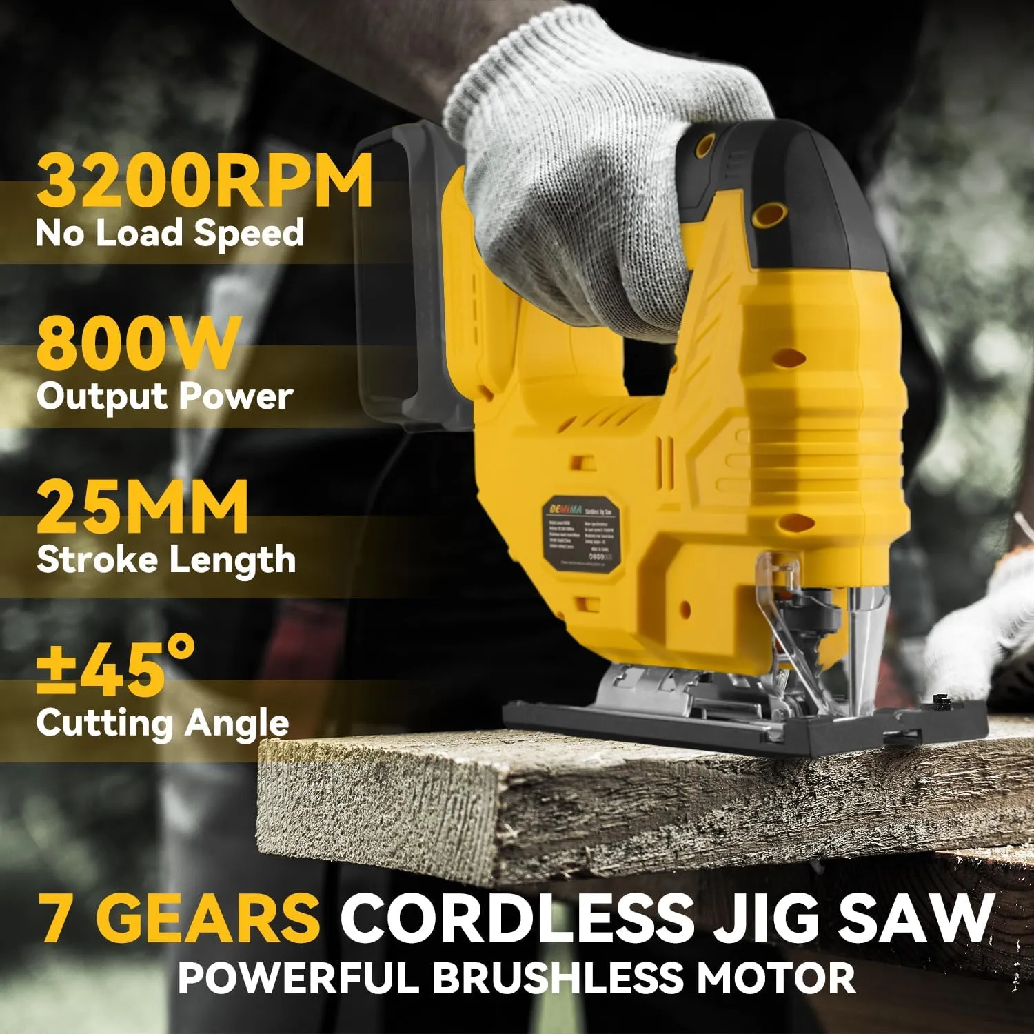 Cordless Jig Saw for De-Walt 20V Battery, 7 Speed Variable ​​Up to 3200RPM, LED Light, 45° Bevel Cuts, 3 Orbital Motions, with Jig Saw Blade for Straight/Curve/Circle Cutting(Battery Not Include)