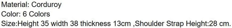 Corduroy Handbag Women Bag Literary Canvas Womens Handbags Shoulder Bags Female Body Bag Tote Shopping Packs