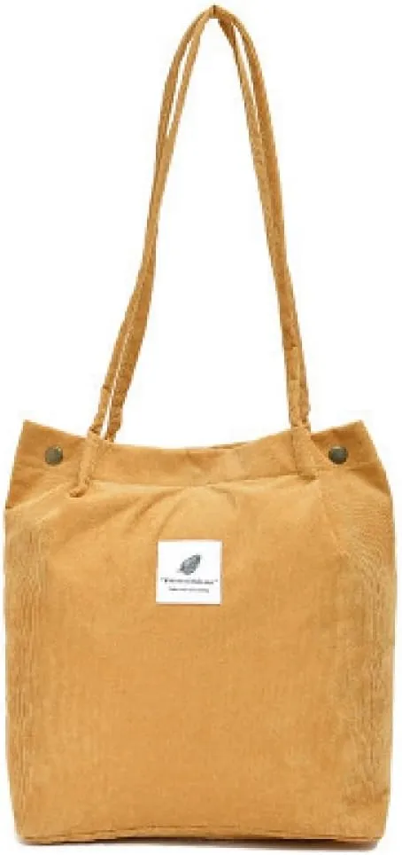Corduroy Women Girl Lady Canvas Shoulder Cord Purse and Handbags with Inner Pockets