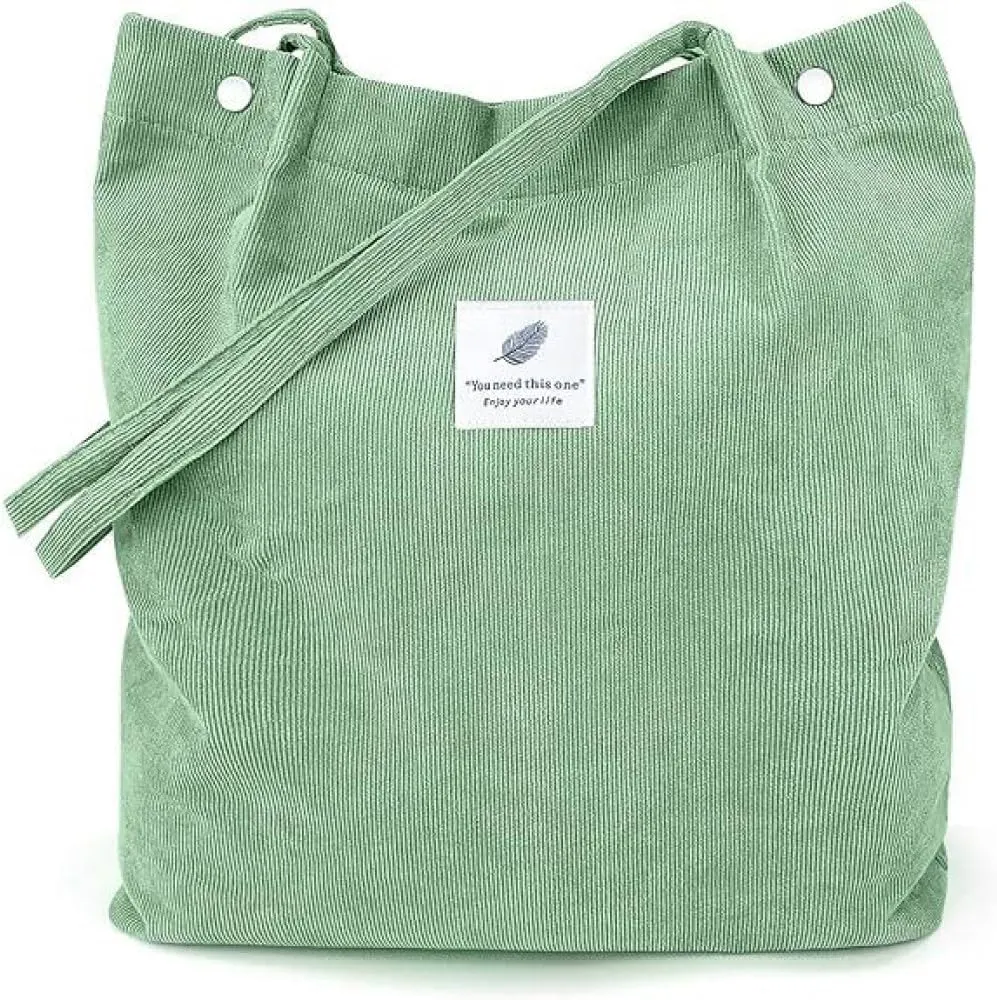 Corduroy Women Girl Lady Canvas Shoulder Cord Purse and Handbags with Inner Pockets