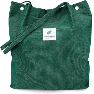 Corduroy Women Girl Lady Canvas Shoulder Cord Purse and Handbags with Inner Pockets