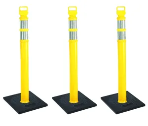 Cortina EZ Grab Delineator 45" Post, 3" Hip Collars with 10 lb Base, 03-747YRBC-3, Yellow, 3 Pack