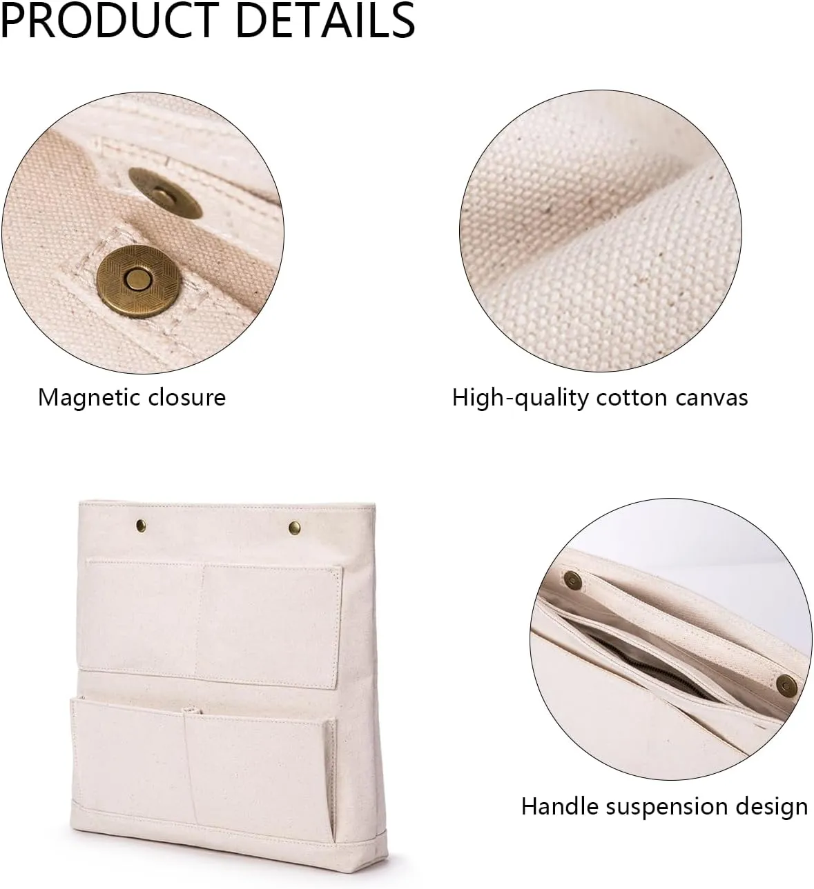 Cosmetic Bag - Handbag Insert, Canvas Purse Organizer- Organizer Insert-Cosmetic bag (L, Beige)