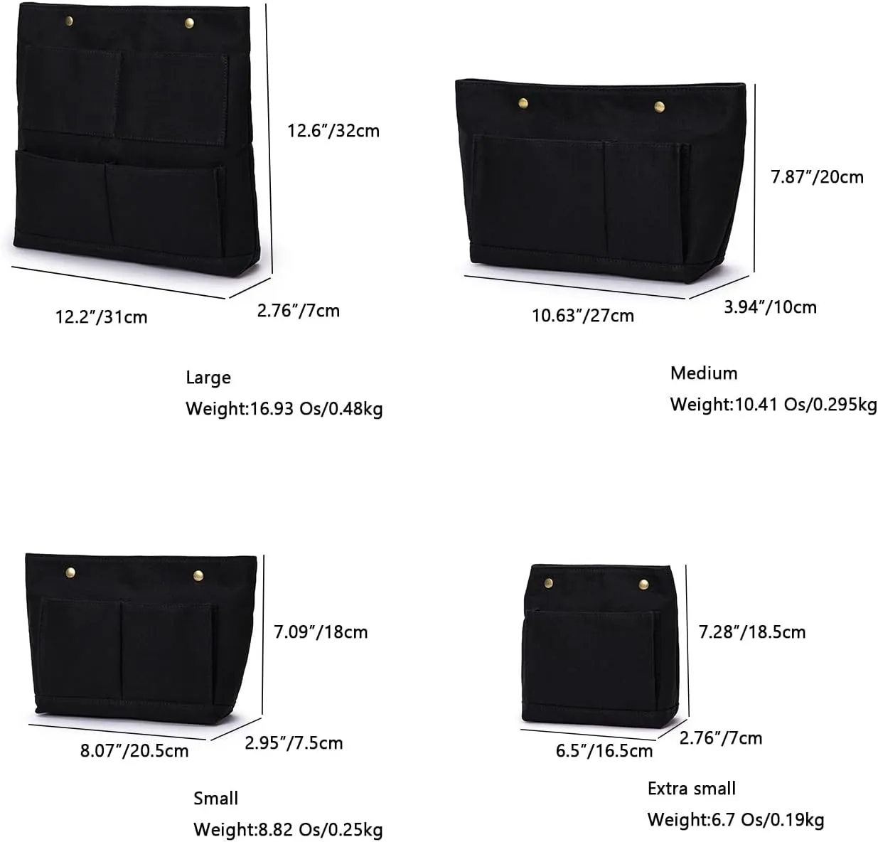 Cosmetic Bag Handbag Insert Canvas Purse Organizer Organizer Insert Cosmetic bag (L, Black)