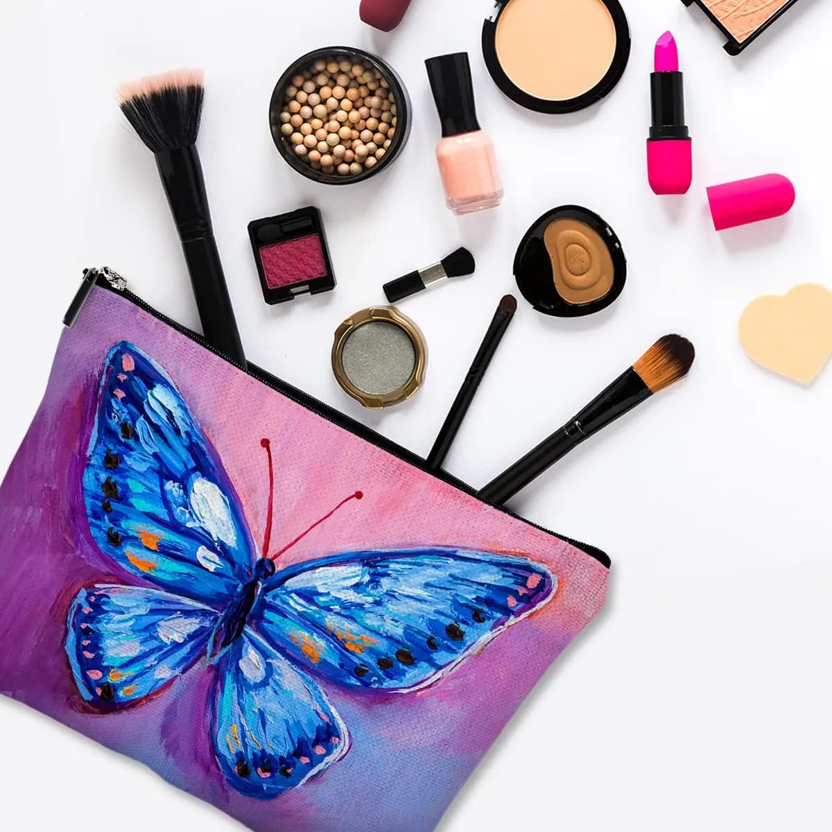 Cosmetic Bags for Women Cute Makeup Bag for Purse Canvas Travel Toiletry Bag Funny Zipper Pouch-Butterfly Makeup Bags