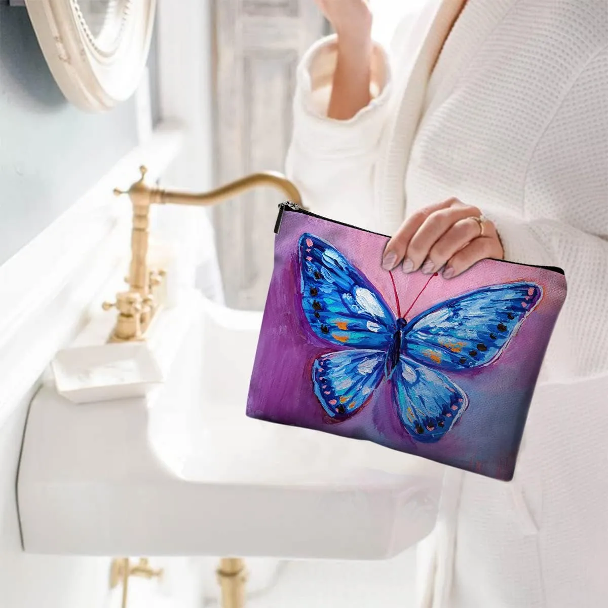 Cosmetic Bags for Women Cute Makeup Bag for Purse Canvas Travel Toiletry Bag Funny Zipper Pouch-Butterfly Makeup Bags