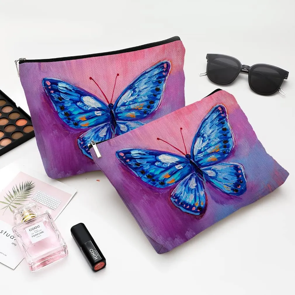 Cosmetic Bags for Women Cute Makeup Bag for Purse Canvas Travel Toiletry Bag Funny Zipper Pouch-Butterfly Makeup Bags