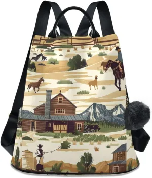 Cowboys Western Backpack for Women Anti Theft Large Fashion Travel Shoulder Bag Purse Rucksack Lightweight