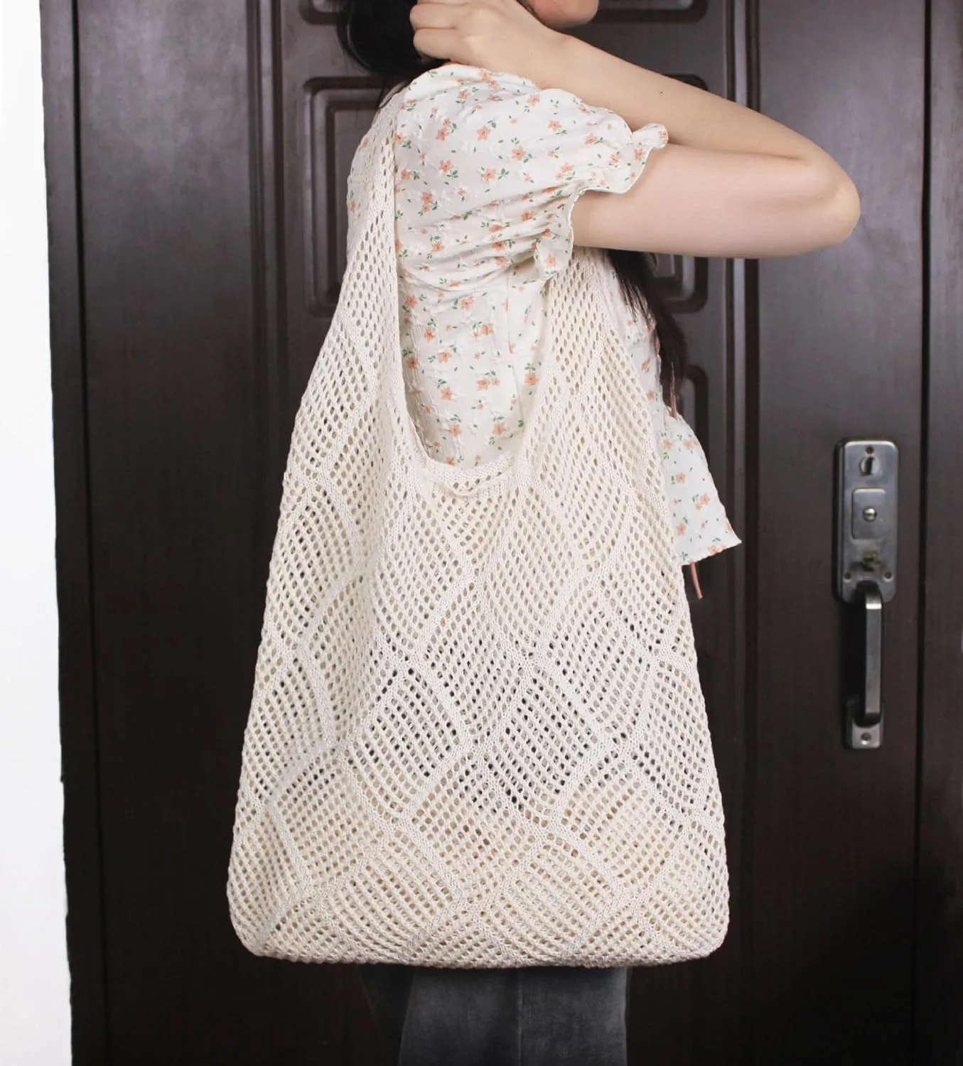 Crochet Mesh Beach Tote Bag Shoulder Bag Handbags Knitting Hollow Beach Bag Aesthetic for Women