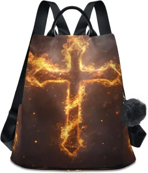 Cross in Flames Backpack for Women Anti Theft Large Fashion Travel Shoulder Bag Purse Rucksack Lightweight
