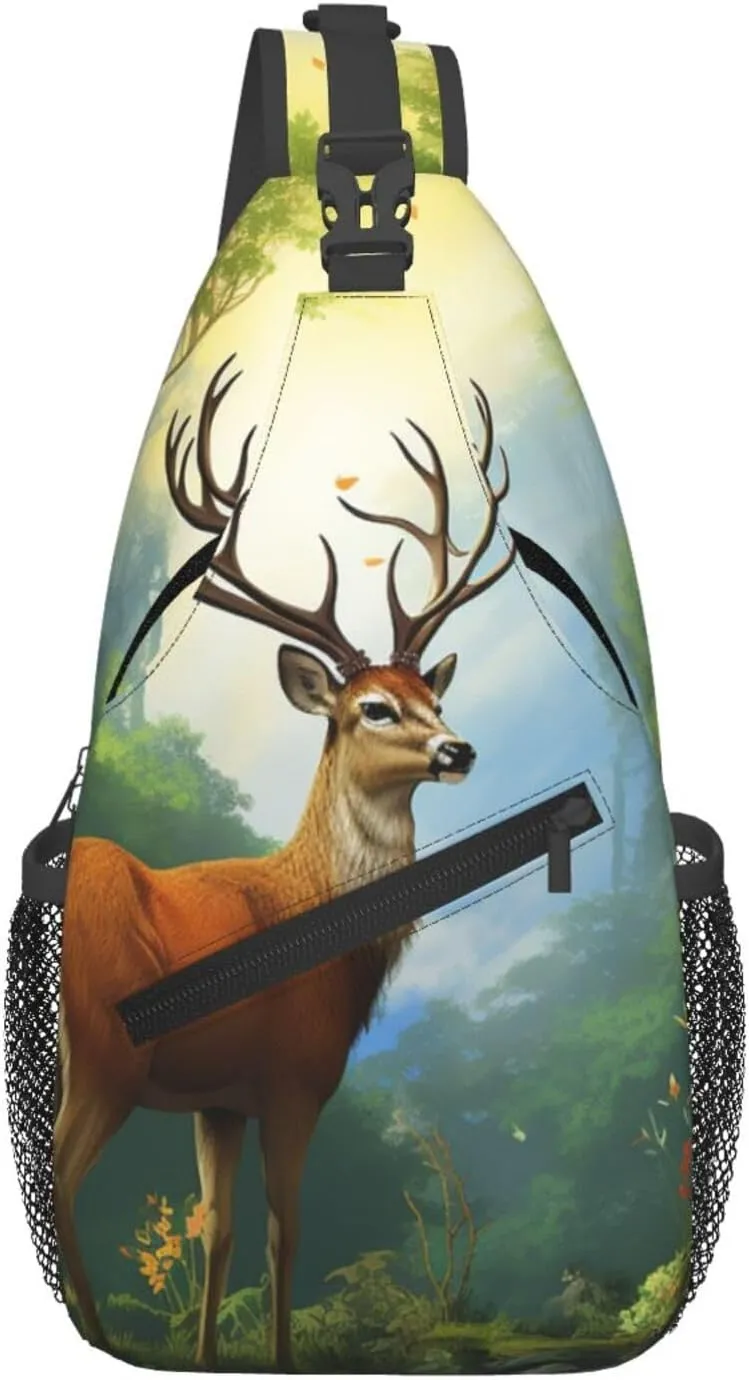 Crossbody Bag Sling Backpack Deer Forest Travel Hiking Chest Bag Daypack for Women Men