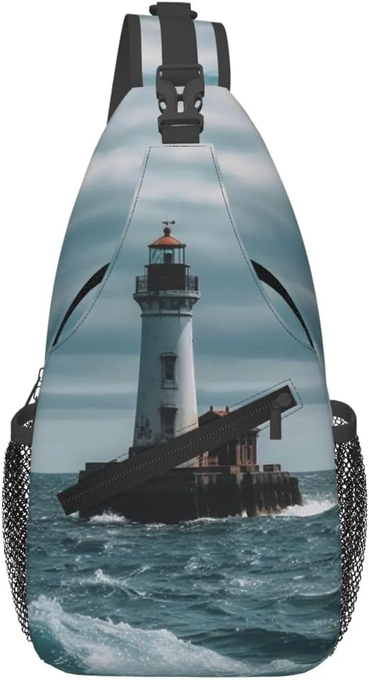 Crossbody Bag Sling Backpack Lighthouse Ocean Travel Hiking Chest Bag Daypack for Women Men