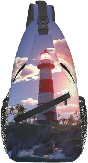 Crossbody Bag Sling Backpack Navigation Lighthouse Travel Hiking Chest Bag Daypack for Women Men