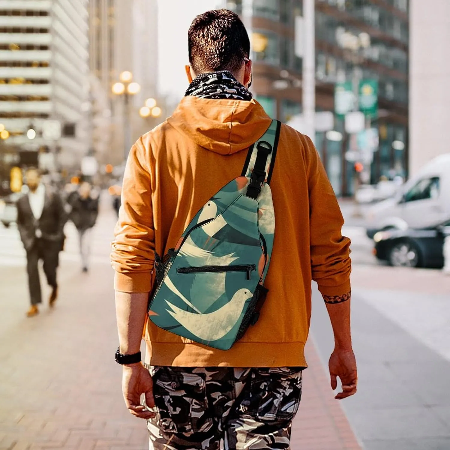 Crossbody Bag Travel Sling Bag for Men Small Sling Backpack Flock Of Birds Chest Bag Shoulder Bag for Outdoor
