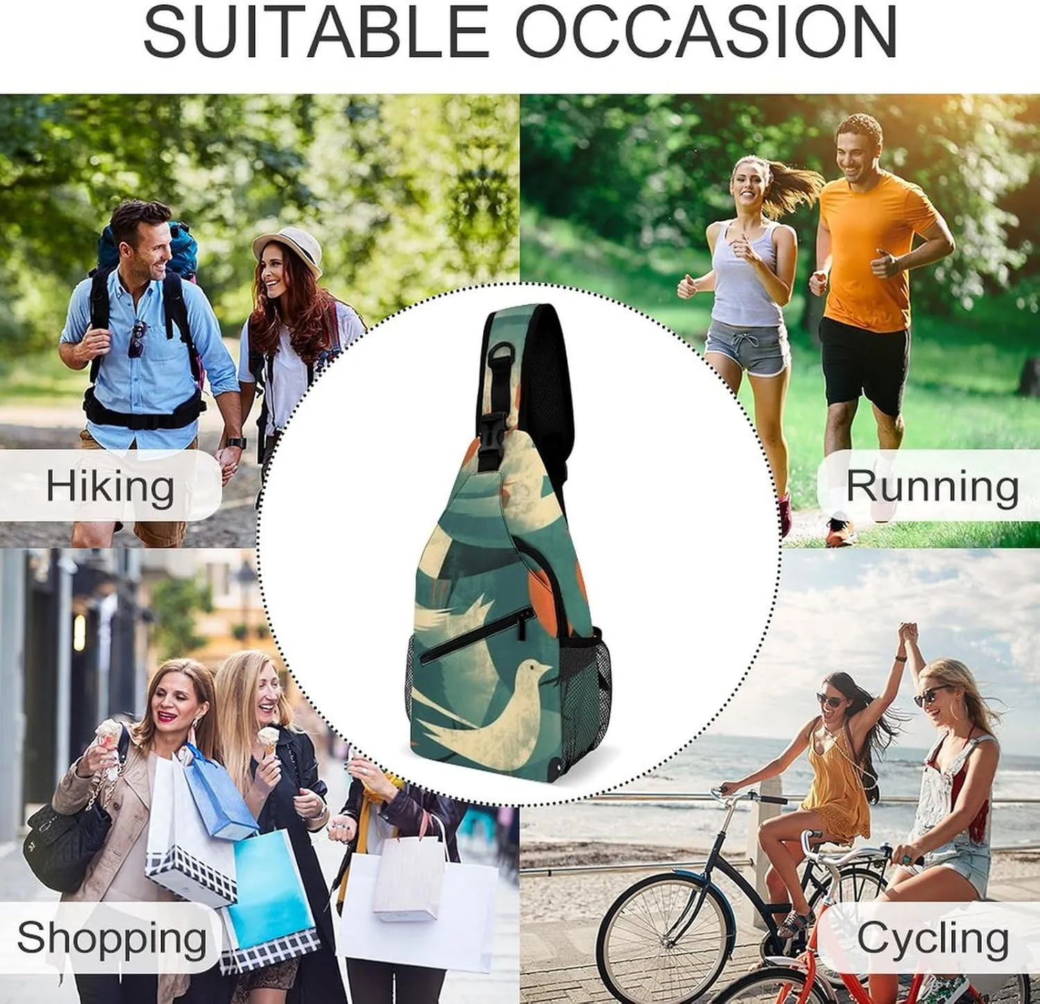 Crossbody Bag Travel Sling Bag for Men Small Sling Backpack Flock Of Birds Chest Bag Shoulder Bag for Outdoor