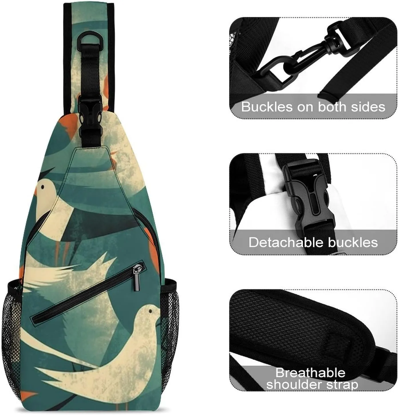 Crossbody Bag Travel Sling Bag for Men Small Sling Backpack Flock Of Birds Chest Bag Shoulder Bag for Outdoor