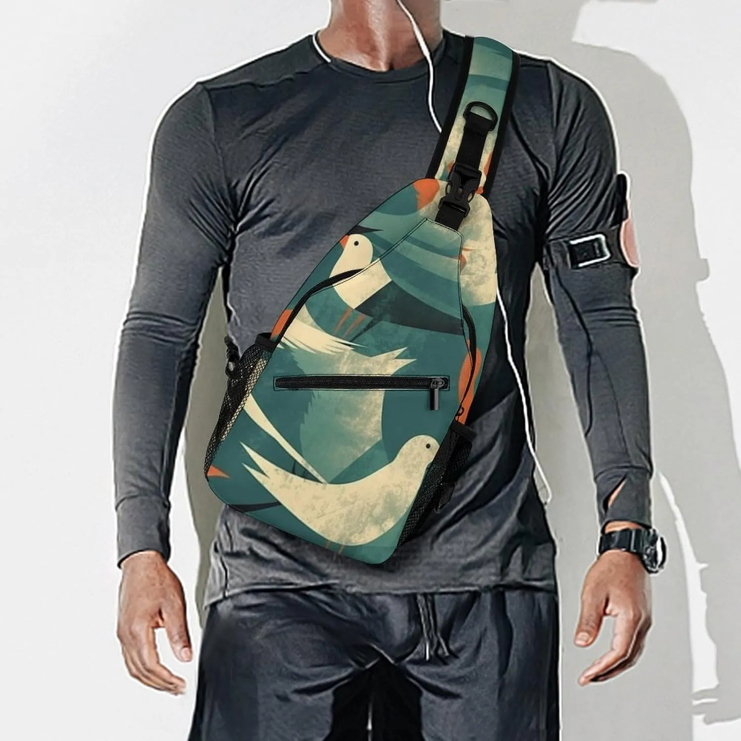 Crossbody Bag Travel Sling Bag for Men Small Sling Backpack Flock Of Birds Chest Bag Shoulder Bag for Outdoor