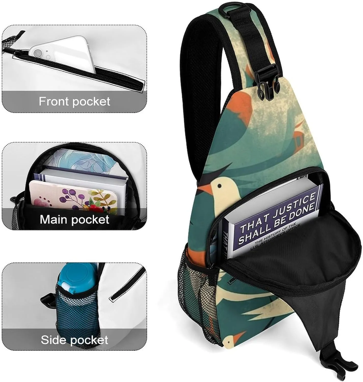 Crossbody Bag Travel Sling Bag for Men Small Sling Backpack Flock Of Birds Chest Bag Shoulder Bag for Outdoor