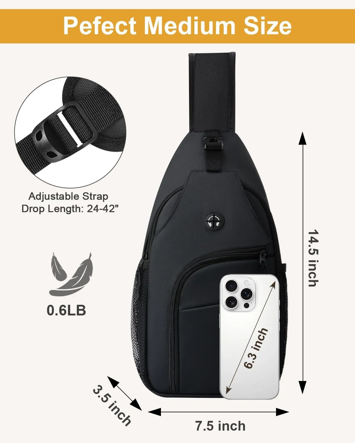 Crossbody Bags for Women Man Waterproof Sling Bag Backpack Trendy Casual Cross Body Bag with Convertible Shoulder Strap Chest Bag for Camping Hiking Travel Essentials (Coating Black, Medium)