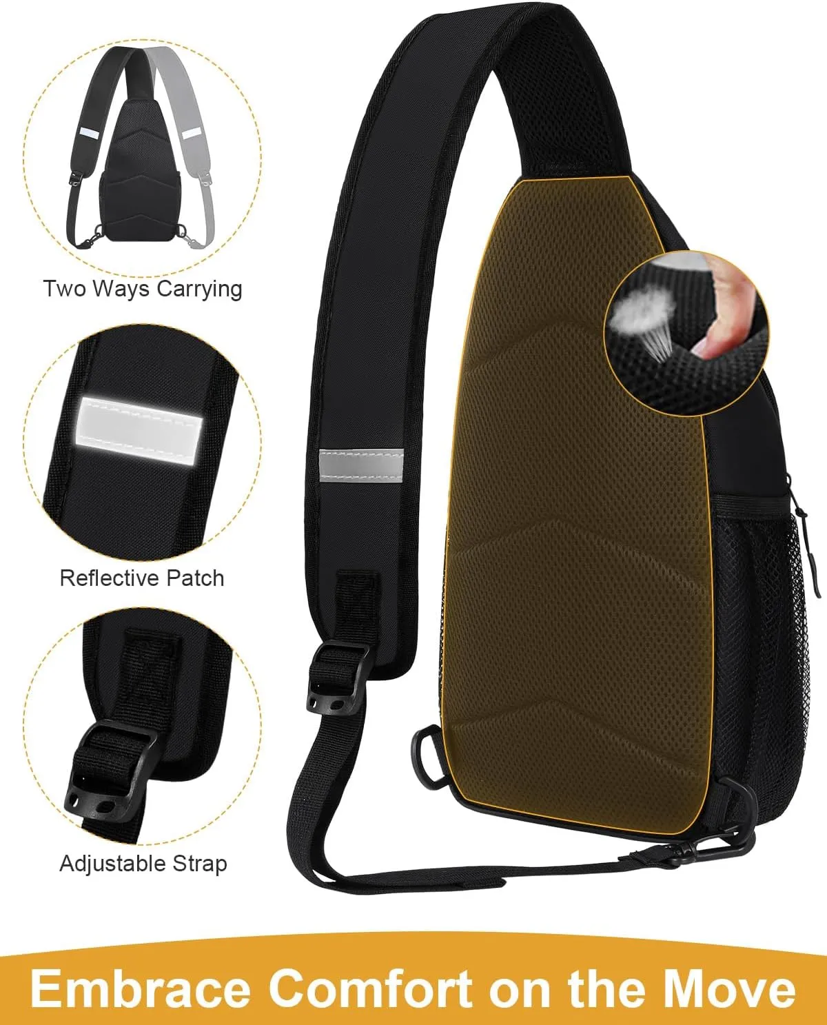 Crossbody Bags for Women Man Waterproof Sling Bag Backpack Trendy Casual Cross Body Bag with Convertible Shoulder Strap Chest Bag for Camping Hiking Travel Essentials (Coating Black, Medium)