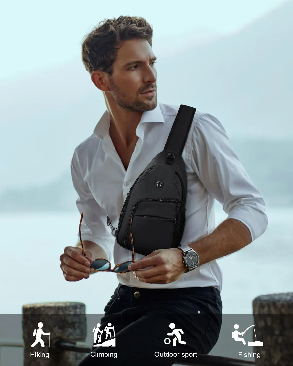 Crossbody Bags for Women Man Waterproof Sling Bag Backpack Trendy Casual Cross Body Bag with Convertible Shoulder Strap Chest Bag for Camping Hiking Travel Essentials (Coating Black, Medium)