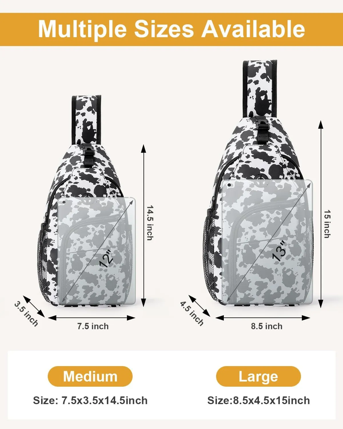 Crossbody Bags for Women Man Waterproof Sling Bag Backpack Trendy Casual Cross Body Bag with Convertible Shoulder Strap Chest Bag for Camping Hiking Travel Essentials (Cow print, Medium)