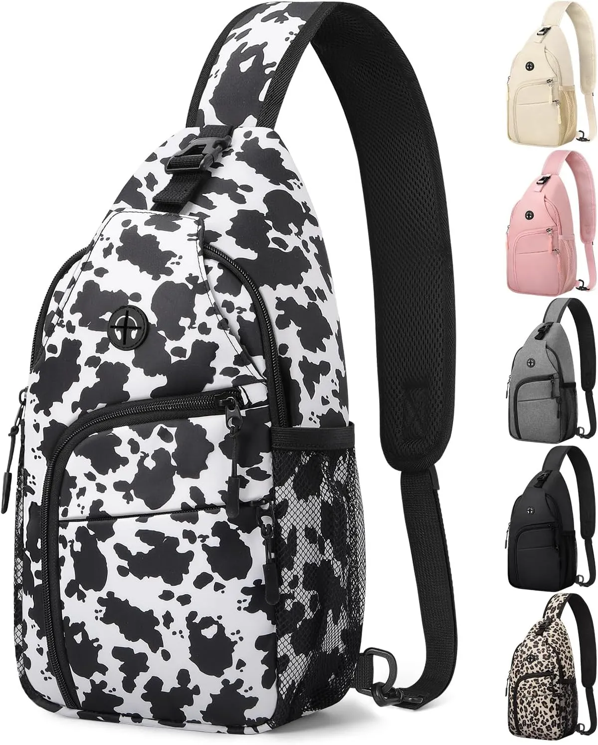 Crossbody Bags for Women Man Waterproof Sling Bag Backpack Trendy Casual Cross Body Bag with Convertible Shoulder Strap Chest Bag for Camping Hiking Travel Essentials (Cow print, Medium)