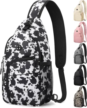 Crossbody Bags for Women Man Waterproof Sling Bag Backpack Trendy Casual Cross Body Bag with Convertible Shoulder Strap Chest Bag for Camping Hiking Travel Essentials (Cow print, Medium)