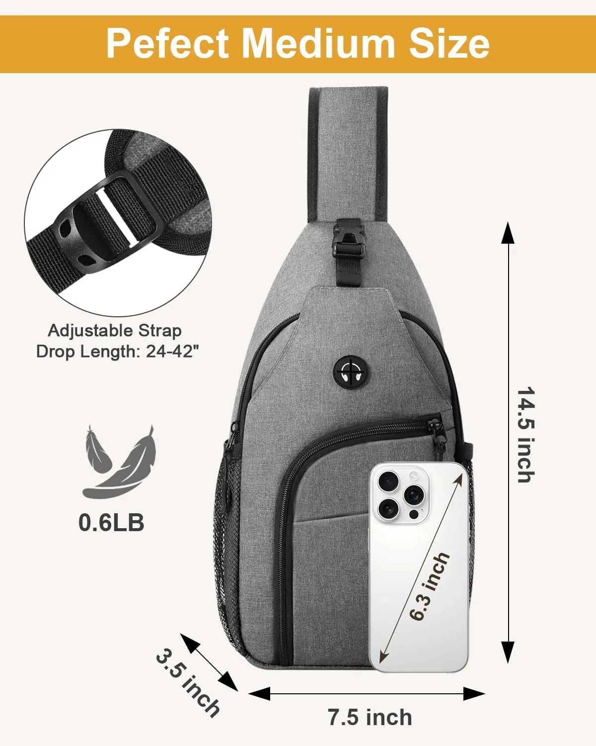 Crossbody Bags for Women Man Waterproof Sling Bag Backpack Trendy Casual Cross Body Bag with Convertible Shoulder Strap Chest Bag for Camping Hiking Travel Essentials (Grey, Medium)