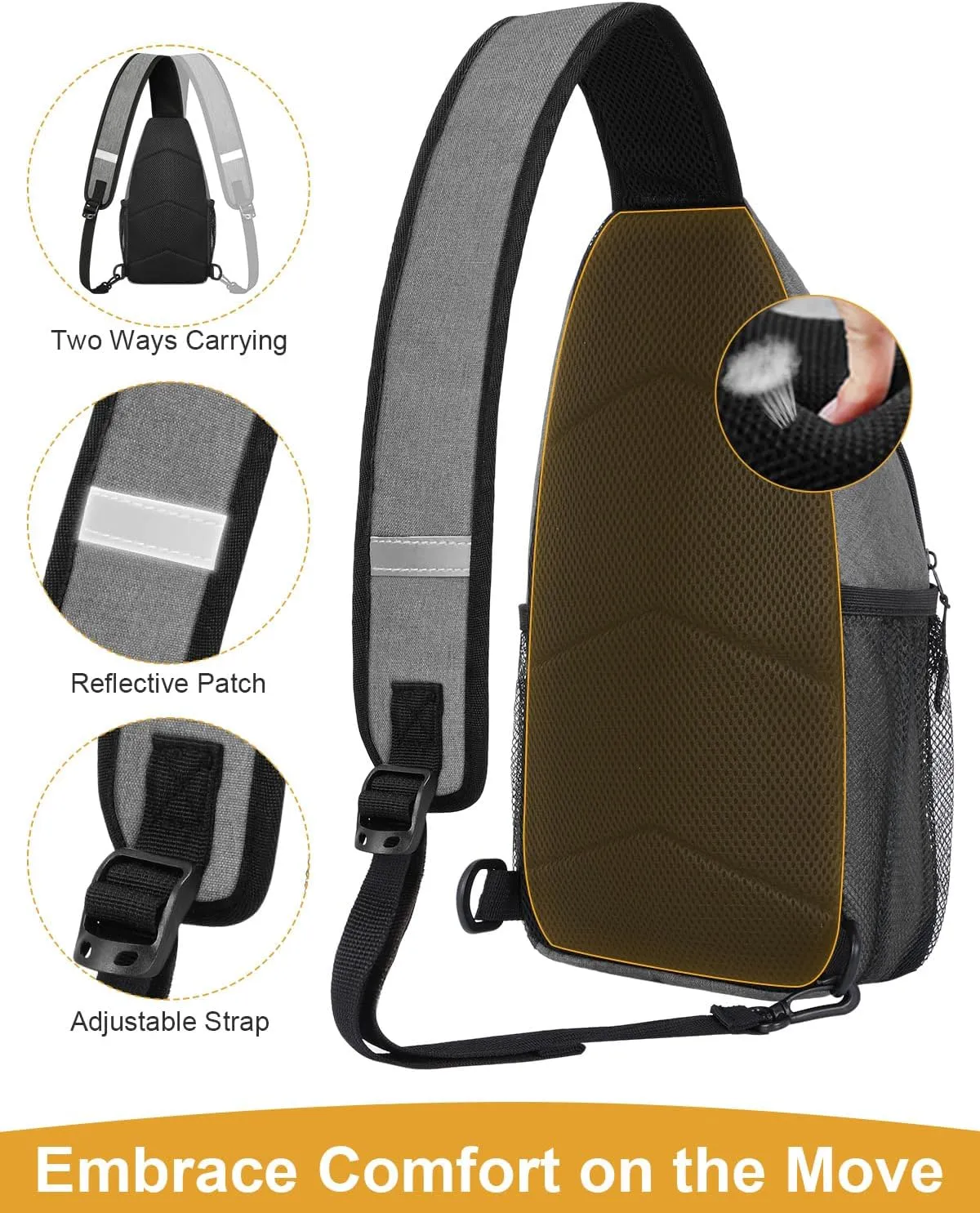 Crossbody Bags for Women Man Waterproof Sling Bag Backpack Trendy Casual Cross Body Bag with Convertible Shoulder Strap Chest Bag for Camping Hiking Travel Essentials (Grey, Medium)