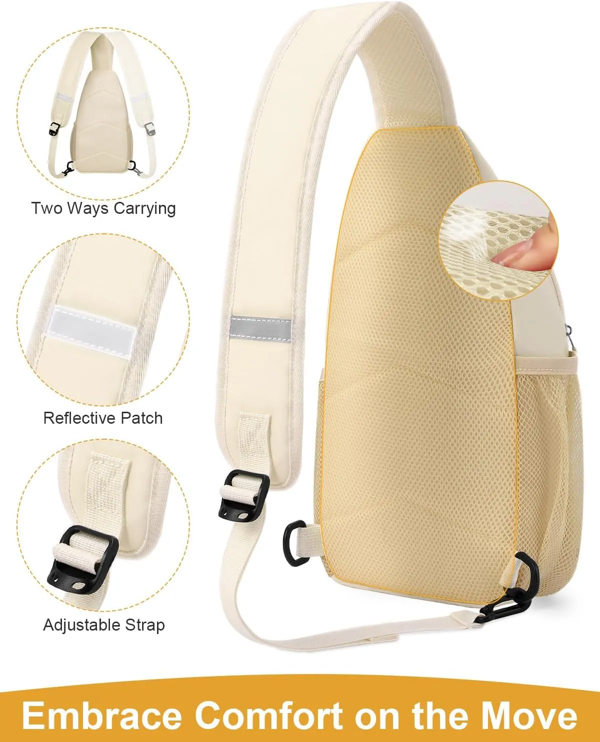 Crossbody Bags for Women Man Waterproof Sling Bag Backpack Trendy Casual Cross Body Bag with Convertible Shoulder Strap Chest Bag for Camping Hiking Travel Essentials (Ivory, Medium)