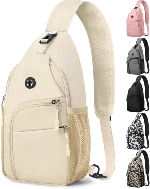 Crossbody Bags for Women Man Waterproof Sling Bag Backpack Trendy Casual Cross Body Bag with Convertible Shoulder Strap Chest Bag for Camping Hiking Travel Essentials (Ivory, Medium)