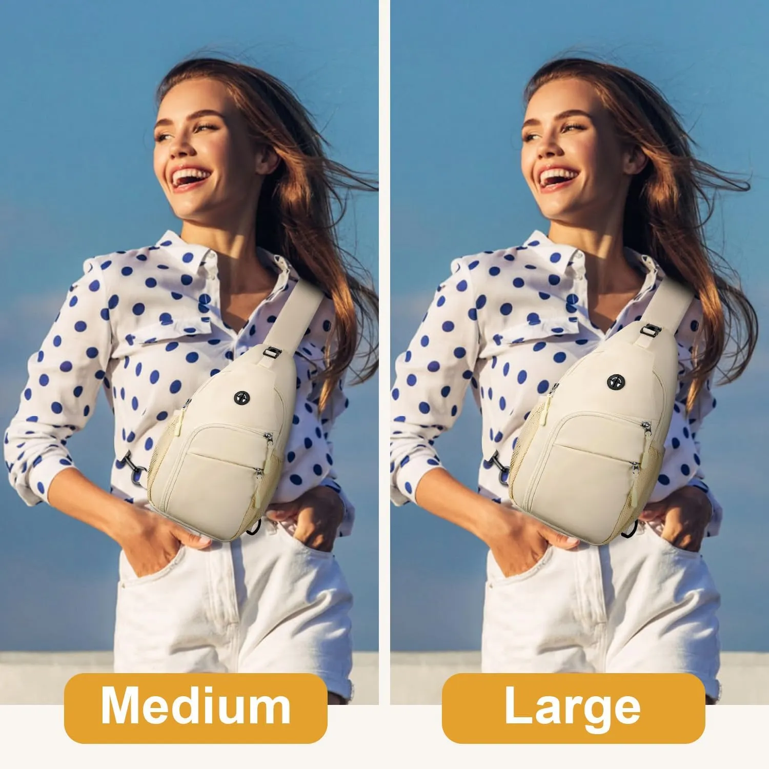Crossbody Bags for Women Man Waterproof Sling Bag Backpack Trendy Casual Cross Body Bag with Convertible Shoulder Strap Chest Bag for Camping Hiking Travel Essentials (Ivory, Medium)