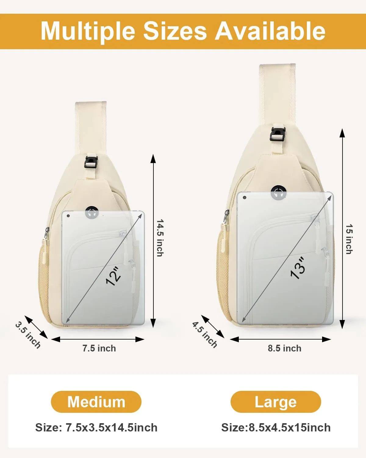 Crossbody Bags for Women Man Waterproof Sling Bag Backpack Trendy Casual Cross Body Bag with Convertible Shoulder Strap Chest Bag for Camping Hiking Travel Essentials (Ivory, Medium)