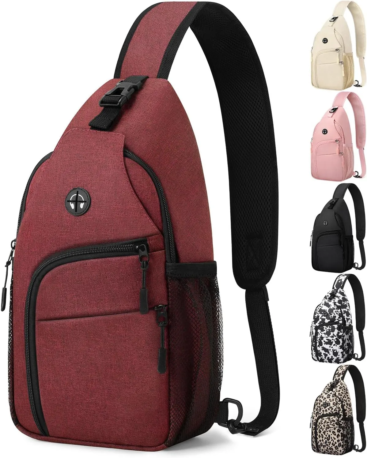 Crossbody Bags for Women Man Waterproof Sling Bag Backpack Trendy Casual Cross Body Bag with Convertible Shoulder Strap Chest Bag for Camping Hiking Travel Essentials (Wine, Medium)