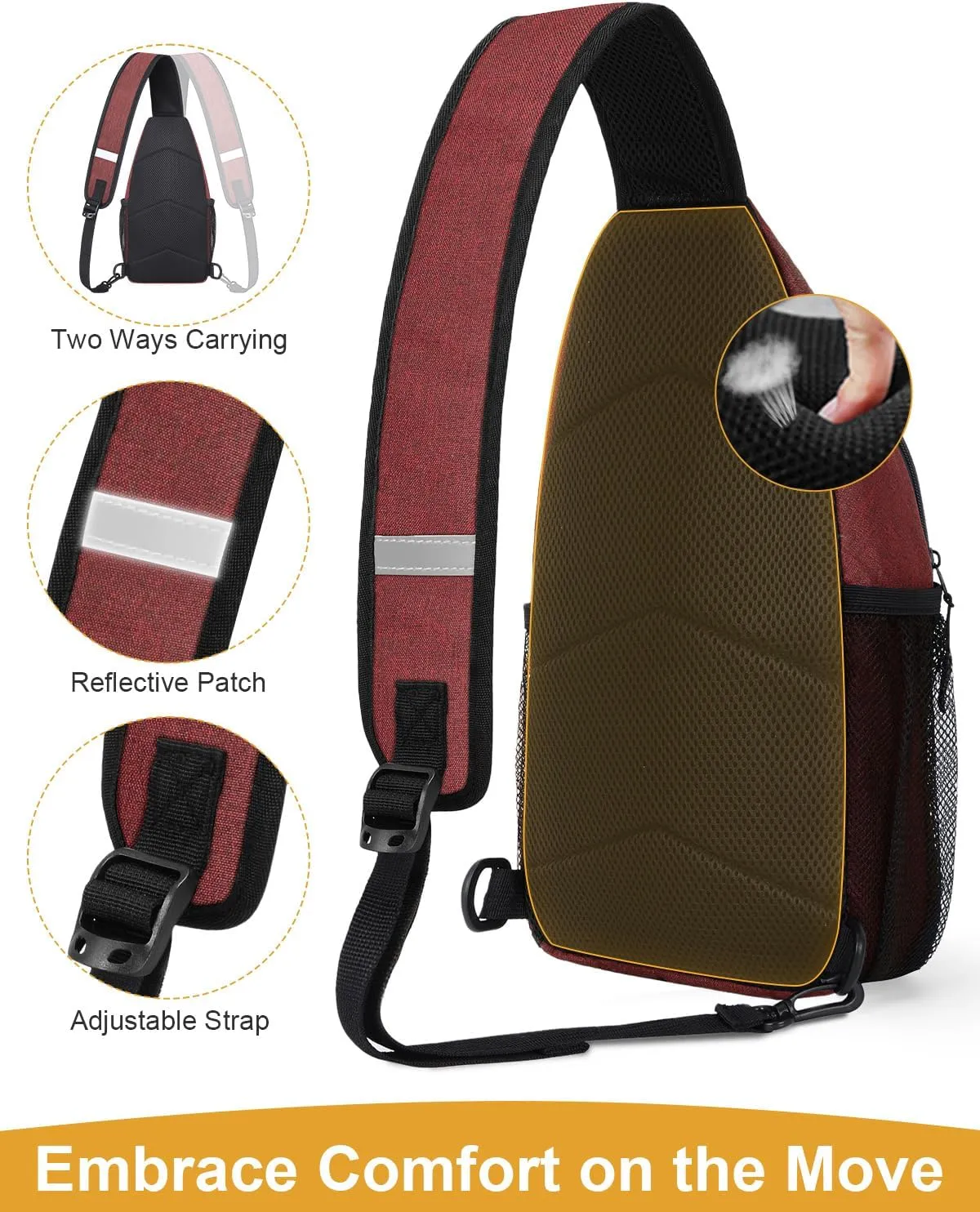 Crossbody Bags for Women Man Waterproof Sling Bag Backpack Trendy Casual Cross Body Bag with Convertible Shoulder Strap Chest Bag for Camping Hiking Travel Essentials (Wine, Medium)